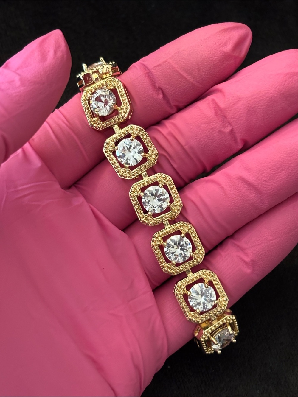 12mm Yellow Gold Cushion Frame CZ Bracelet 8 in. - Picture 8 of 10